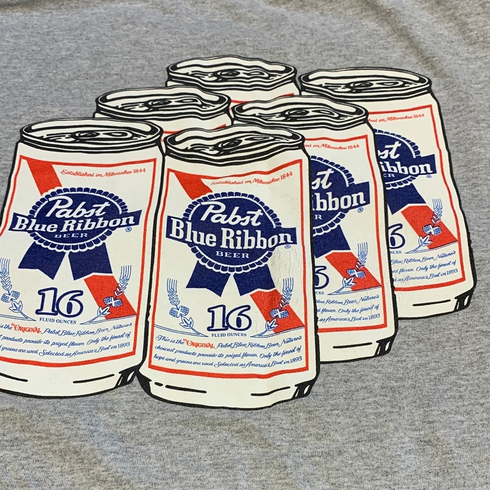 EUC Gray Short Sleeve Summer T-Shirt Pabst Blue Ribbon Design Men’s Medium - Picture 3 of 5